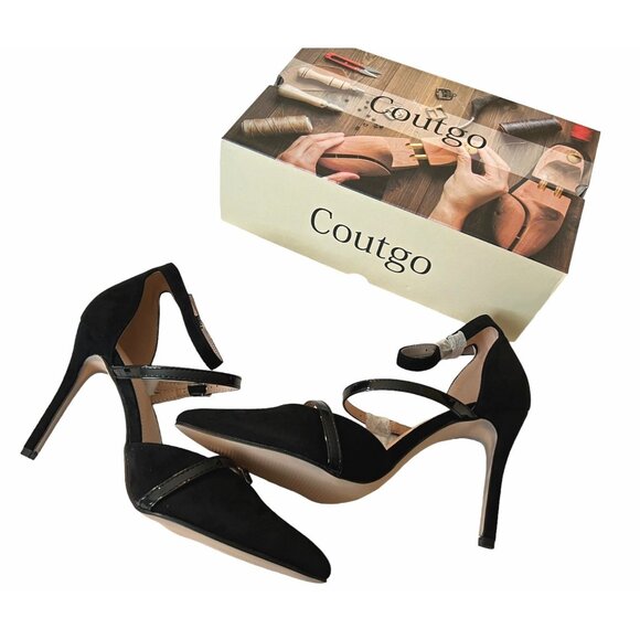 Coutgo‎ Women's Black Stiletto Pumps With Ankle Strap & Pointed Toe Size 9 NWB - Picture 2 of 5